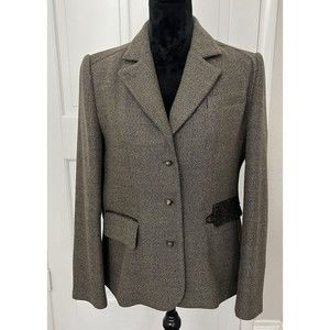 Vtg Graciela Naum Blazer Women's M? Brown Herringbone Tweed Virgin Wool 3 Button